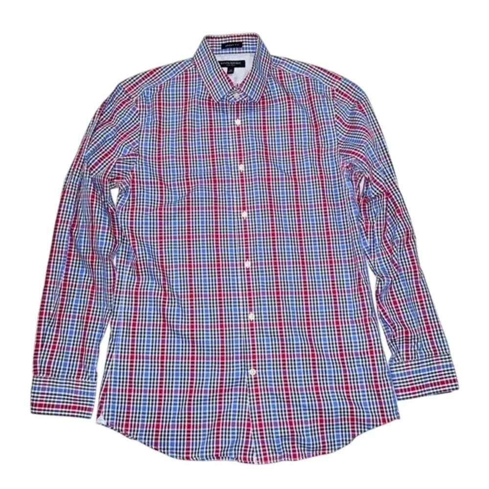 Banana Republic Medium Grant Fit Plaid Dress Shirt Mens Button Down